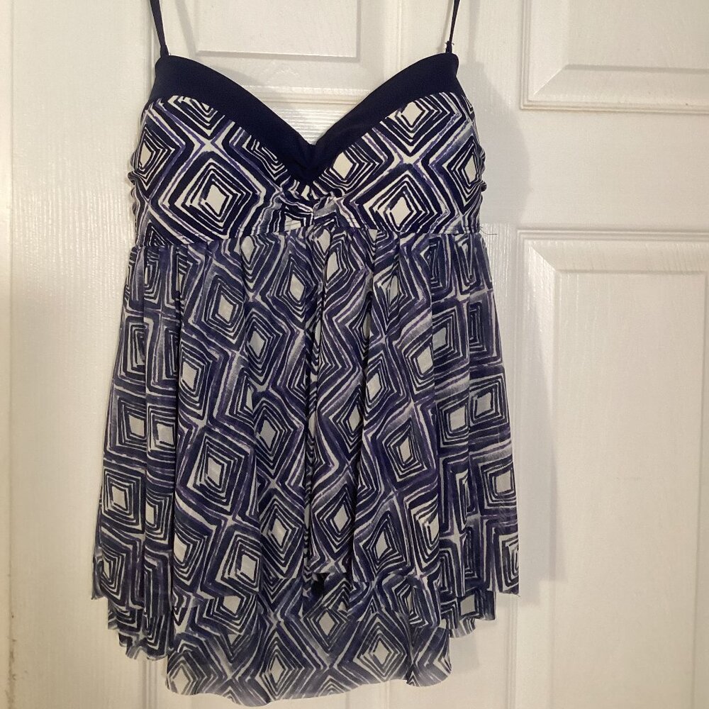 Tropical Escape Size 8 Blue Halter Tankini Top Mesh & Tummy Trimming Layers